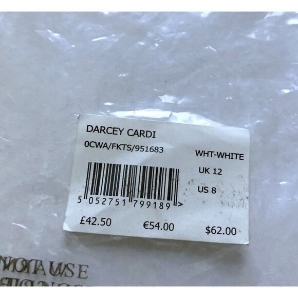 FAT FACE DARCEY Cardigan Sweater Light Weight 100% Cotton Pure WHITE Sz 8 NWT - Picture 7 of 14